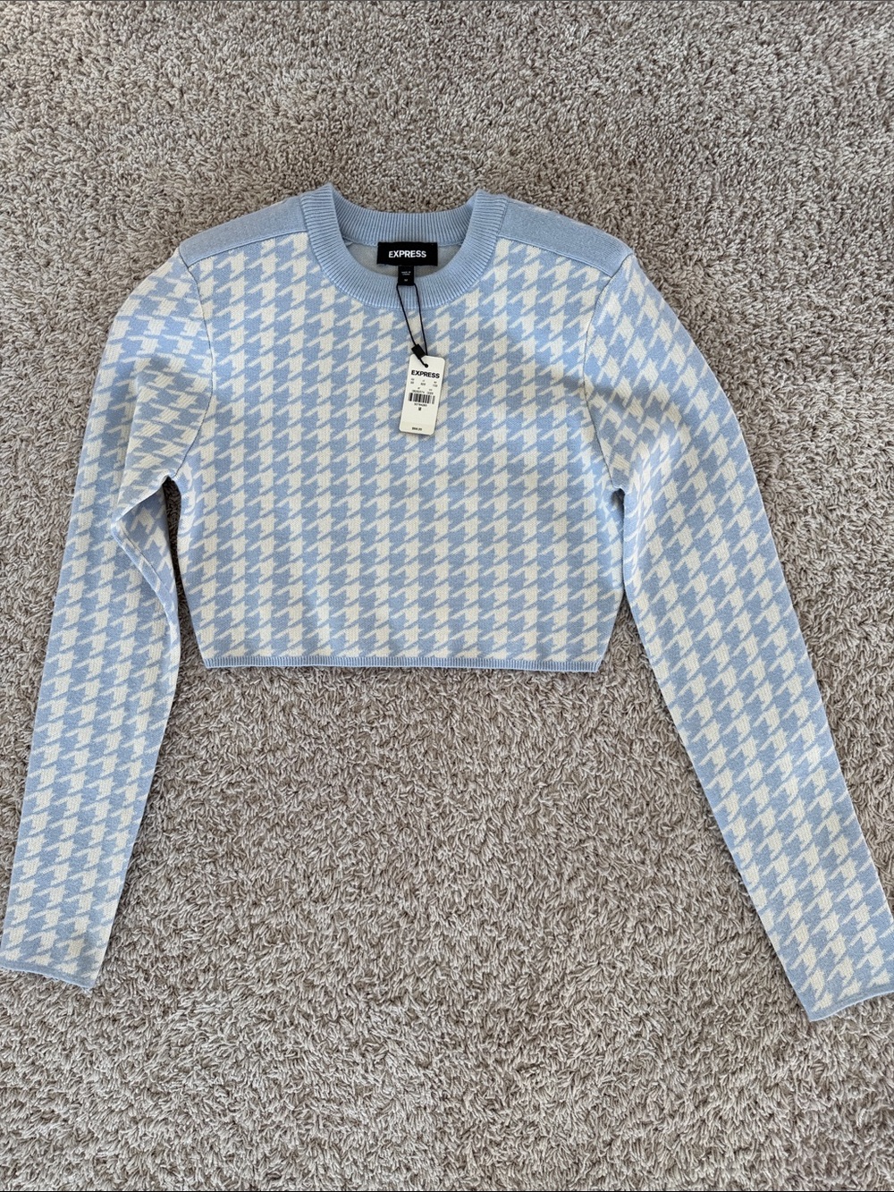 NWT: Express Houndstooth Padded Shoulder and Cropped Sweater